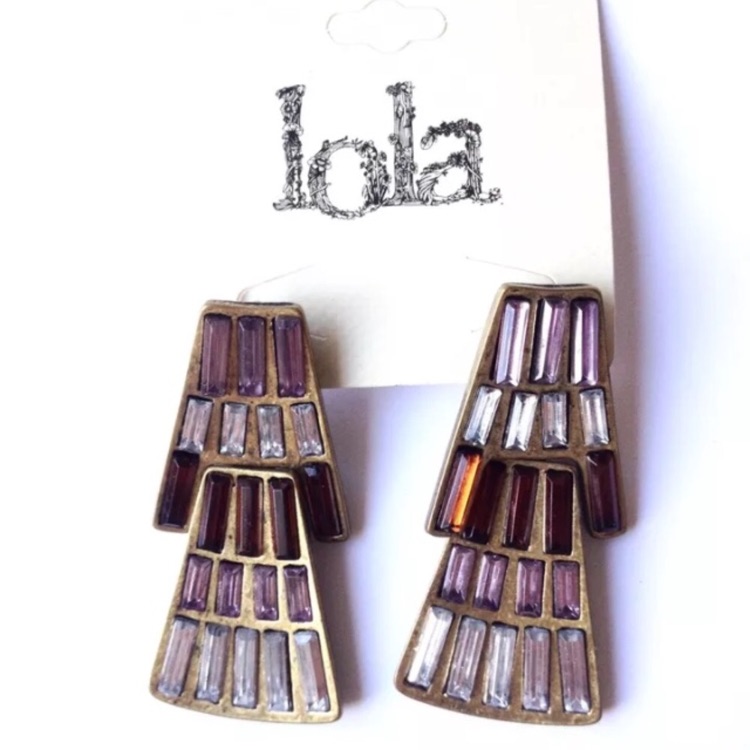 Lola Earrings Antique Gold Toned Purple Gem Boho